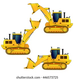 Tracked loader, vector illustration. Isolated on white. Icon. Flat style. Silhouette