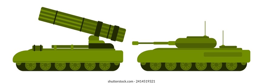 tracked military equipment tank and artillery. stock vector image flat style