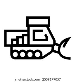 Tracked Snowplow  line black icon. Vector isolated button. Editable stroke.