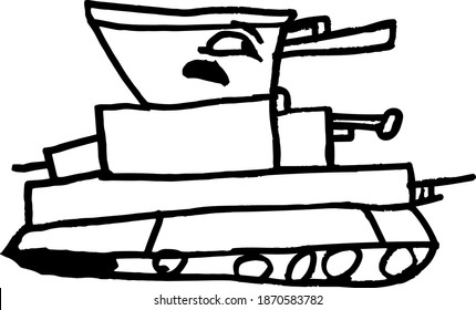 Spur-Tank. Zeichnung eines Tanks mit einem Gesicht.