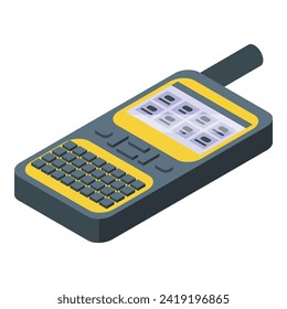 Icono del dispositivo de la antena de seguimiento vector isométrico. Centro global. Control urbano