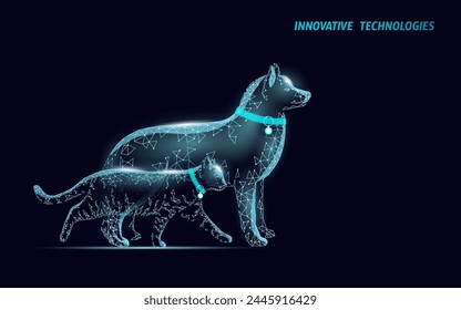 Tracker Jeton für Haustiere. Cat and Dog Technology finden auf der Karte mobile App. Health Scanning und Vet Gadget Tracking Tag Vektorillustration