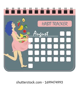 
Tracker for the month of August. Eat more fruits and vegetables. In vector