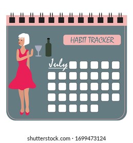 Tracker for the month of July 2020. Refusal of alcohol. In vector