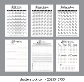 Tracker pages. Paper sheets to track useful habits. A set of vector layouts of the organizer for printing A4 format.