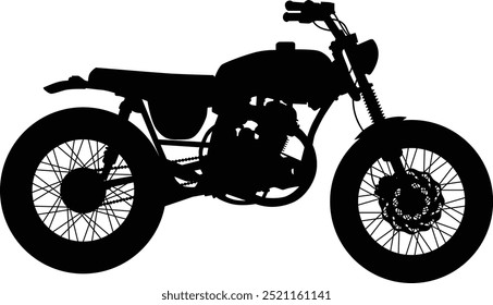 Tracker style motorcycle side view silhouette illustration