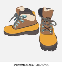 Botas de seguimiento Ilustración vectorial. Dibujado a mano aislado en el fondo ligero.