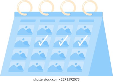 Tracking with calendar regular social media posts semi flat color vector object. Editable icon. Full sized element on white. Simple cartoon style spot illustration for web graphic design and animation