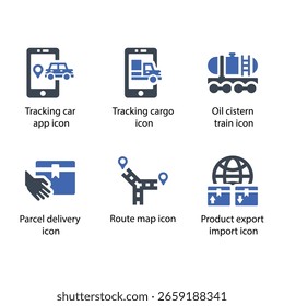 App de coche de seguimiento, seguimiento de carga, tren de la cisterna de aceite, entrega de paquetes, mapa de ruta, importación de exportación de Producto, icono