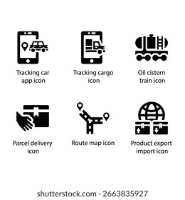 App de coche de seguimiento, seguimiento de carga, tren de la cisterna de aceite, entrega de paquetes, mapa de ruta, importación de exportación de Producto, icono