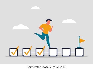 Seguimiento y finalización de tareas empresariales. Gestión de proyectos en la empresa y empleado responsable. Planificación de la actuación profesional y consecución de los objetivos de los empleados. Ilustración del vector