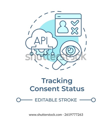 Tracking consent status soft blue concept icon. Apply data policies accurately. User privacy protection. Round shape line illustration. Abstract idea. Graphic design. Easy to use in article