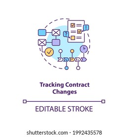 Tracking Contract Changes Concept Icon. Contract Management Software Functions. Contract Administrator Idea Thin Line Illustration. Vector Isolated Outline RGB Color Drawing. Editable Stroke