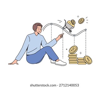 Seguimiento de la volatilidad del criptomercado. Ilustración de montaña rusa de Bitcoin. Vector plano.