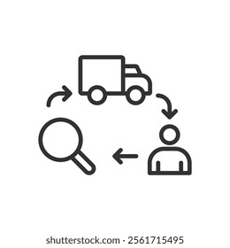Tracking and delivery icon in line design. Delivery status, tracking system, logistics, delivery route on white background vector. Tracking and delivery icon in line design editable stroke icon