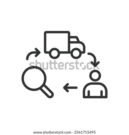Tracking and delivery icon in line design. Delivery status, tracking system, logistics, delivery route on white background vector. Tracking and delivery icon in line design editable stroke icon
