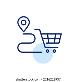 Seguimiento de entrega desde tienda online. Icono de línea de trazo de píxeles perfecto, modificable
