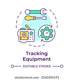Tracking equipment multi color concept icon. Real-time tracking and monitoring. Field service management. Round shape line illustration. Abstract idea. Graphic design. Easy to use in article
