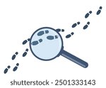 Tracking footsteps with a magnifying glass. Detective following footprint symbol. Tracing, Finding, or searching for clues. Investigation concept. Vector illustration