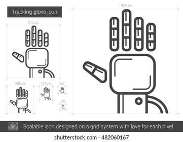 Tracking glove vector line icon isolated on white background. Tracking glove line icon for infographic, website or app. Scalable icon designed on a grid system.