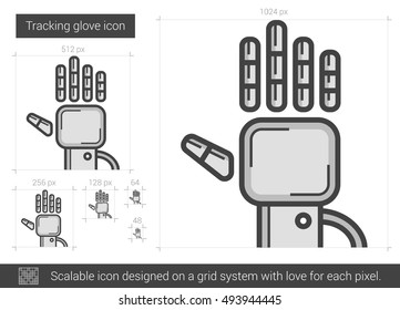 Icono de la línea vectorial de guante de seguimiento aislado en fondo blanco. Icono de la línea de guantes para infografía, sitio web o aplicación. Icono escalable diseñado en un sistema de cuadrícula.