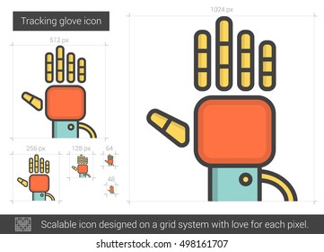 Icono de la línea vectorial de guante de seguimiento aislado en fondo blanco. Icono de la línea de guantes para infografía, sitio web o aplicación. Icono escalable diseñado en un sistema de cuadrícula.