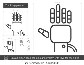 Tracking glove vector line icon isolated on white background. Tracking glove line icon for infographic, website or app. Scalable icon designed on a grid system.