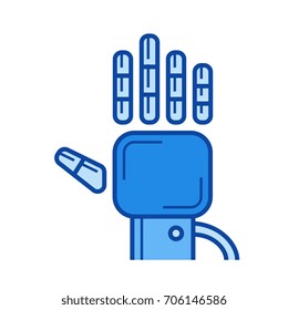 Tracking glove vector line icon isolated on white background. Tracking glove line icon for infographic, website or app. Blue icon designed on a grid system.