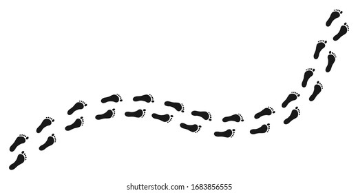 Tracking human shoes, footsteps, paws people silhouette, hiking, route, steps, sign, foot, track, footprints icon vector illustration