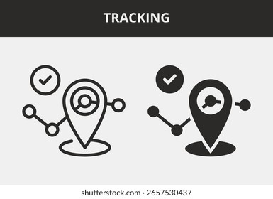 Tracking Icon Set Double Style Collection. Enthält Symbole für Umrisse und Glyphenstile. Symbolsammlungen für Gliederungs- und Glyphenstile nachverfolgen