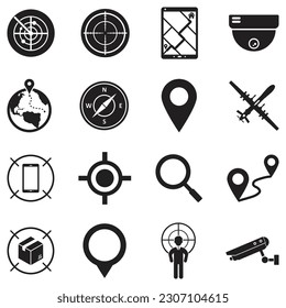 Tracking Icons. Black Flat Design. Vector Illustration.