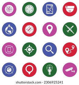 Tracking Icons. White Flat Collection In Circle. Vector Illustration.
