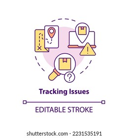 Tracking issues concept icon. Monitoring shipping way. Traditional mail drawbacks abstract idea thin line illustration. Isolated outline drawing. Editable stroke. Arial, Myriad Pro-Bold fonts used