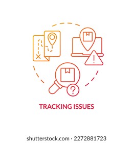 Tracking issues red gradient concept icon. Monitoring parcel trouble. Traditional mail drawbacks abstract idea thin line illustration. Isolated outline drawing. Myriad Pro-Bold font used