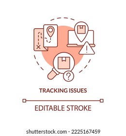 Tracking issues terracotta concept icon. Shipping management. Traditional post minus abstract idea thin line illustration. Isolated outline drawing. Editable stroke. Arial, Myriad Pro-Bold fonts used