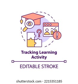 Tracking Learning Activity Concept Icon. Corporate Training Issue Abstract Idea Thin Line Illustration. Evaluate Success. Isolated Outline Drawing. Editable Stroke. Arial, Myriad Pro-Bold Fonts Used