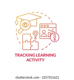 Tracking learning activity red gradient concept icon. Corporate training challenge abstract idea thin line illustration. Evaluate student success. Isolated outline drawing. Myriad Pro-Bold font used