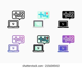 Tracking order delivery laptop icon set with line, outline, flat, filled, glyph, color, gradient. Editable stroke and pixel perfect. Used for digital product, presentation, print design and more.