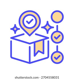Icono de la línea del paquete de seguimiento, símbolo del contorno para la supervisión de la entrega, Estado del envío, movimiento de la logística, Actualizar del paquete, y orden que sigue. Icono de signo de Vector.