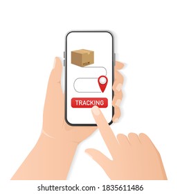 Tracking package smartphone. Online delivery service concept, online order tracking. Vector illustration.