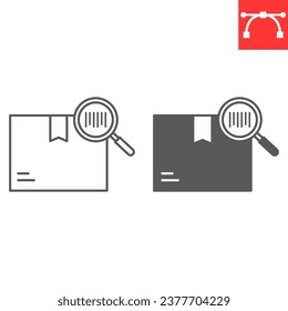 Tracking Parcel line and glyph icon, magnifier and find, barcode tracking vector icon, vector graphics, editable stroke outline sign, eps 10.