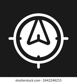 Tracking position in real time dark mode glyph ui icon. GPS navigation. User interface design. White silhouette symbol on black space. Solid pictogram for web, mobile. Vector isolated illustration