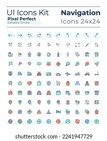 Tracking real time location pixel perfect RGB color ui icons set. Accurate maps. GPS tool. GUI, UX design for mobile app. Vector isolated pictograms. Editable stroke. Montserrat Bold, Light fonts used