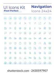 Tracking real time location pixel perfect gradient linear ui icons set. Navigational tool. Line contour user interface symbols. Vector isolated outline illustrations. Montserrat Bold, Light fonts used