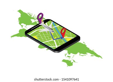 Tracking shipment worldwide search flat 3d isometric online order shipping business concept web vector illustration. World map and box route . Creative people collection.