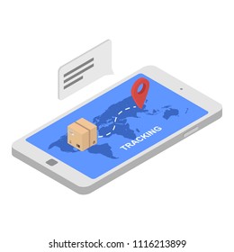 Tracking shipped box icon. Isometric of tracking shipped box vector icon for web design isolated on white background