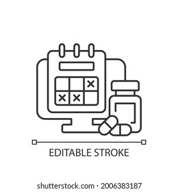 Tracking Sick Leave Time Linear Icon. Scheduling Days Off For Employee During Illness. Thin Line Customizable Illustration. Contour Symbol. Vector Isolated Outline Drawing. Editable Stroke