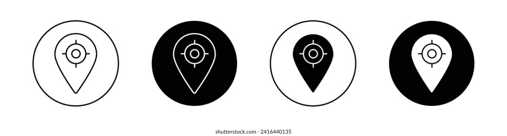 Tracking system set. Gps navigation vector symbol in a balck filled and outlined style. Loacation tracker targert focus sign.