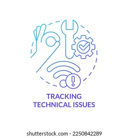 Tracking technical issues blue gradient concept icon. Digital learning stress abstract idea thin line illustration. Stabilize network signal. Isolated outline drawing. Myriad Pro-Bold font used