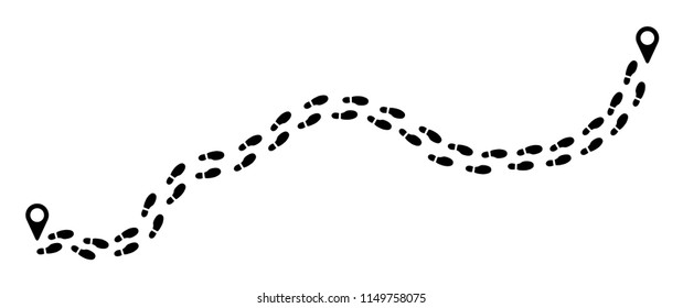 Tracking track footprints. Human footpath walking route, trail. Foot or feet sign. Footsteps silhouette Vector hiking icon. Steps symbol. Walk with children or Kids shoes.
Pointer, gps icon.
